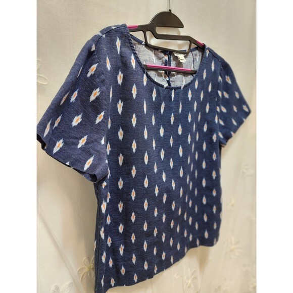 J.Crew Womans XL Blue Denim Blouse Ikat Linen Tribal Boxy Southwestern Aztec - Picture 2 of 12
